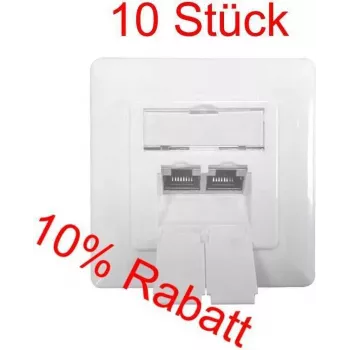CONFEZIONE RISPARMIO IT-BUDGET: 10 x presa dati Cat.6A, 2 x porte RJ45, schermata, ingresso cavo orizzontale, compatibile PoE+, bianca (ZAA90ITBDDSW)