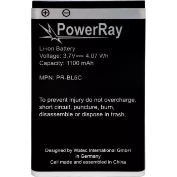 PowerRay batteria ricaricabile PR-BL5C per Nokia E50, N70, N91, 6600, 1100 mAh, bulk