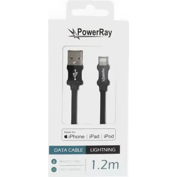 PowerRay PR-DCUL120TBK cavo dati e ricarica USB-A a Lightning in nylon intrecciato certificato MFi, 1,2 m, nero