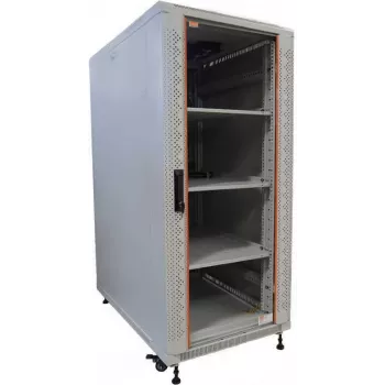 IT-BUDGET armadio rack 19 pollici SRK set completo 22U 600x600 mm porta in vetro/acciaio 4 ventole PDU ripiani flatpack grigio chiaro 90ITB19SRK2266GG