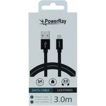 PowerRay cavo dati USB a Lightning 3m tessuto nero PR-DCUL300TBK