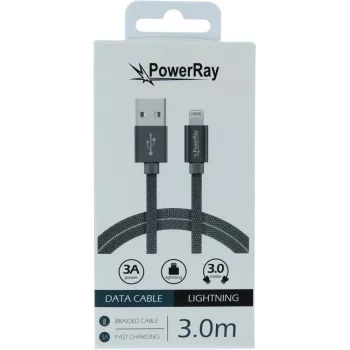 PowerRay cavo dati e ricarica USB a Lightning 3m tessuto grigio PR-DCUL300TGY