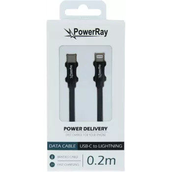PowerRay PR-DCCL020TBK cavo dati USB-C a Lightning, 0,2 m, tessuto nero, blister