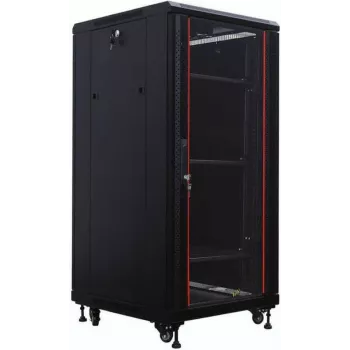 IT-BUDGET armadio di rete 19 pollici SRK - 27U - 600x600 mm - porta in vetro/acciaio - flatpack - nero (90ITB19SRK2766GSN)
