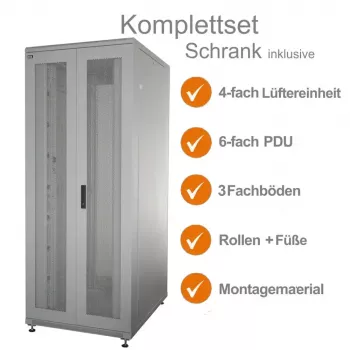 IT-BUDGET armadio server 19 inch SRK set completo 42U 800x1000 mm doppie porte perforate grigio chiaro 90ITB19SRK42810DTG