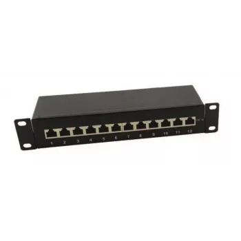 IT-BUDGET Patch Panel 10 pollici - schermato - Cat.6A - 500MHz - 12 porte RJ45 - PoE+ - 1U - nero (90ITB10PP6AS)