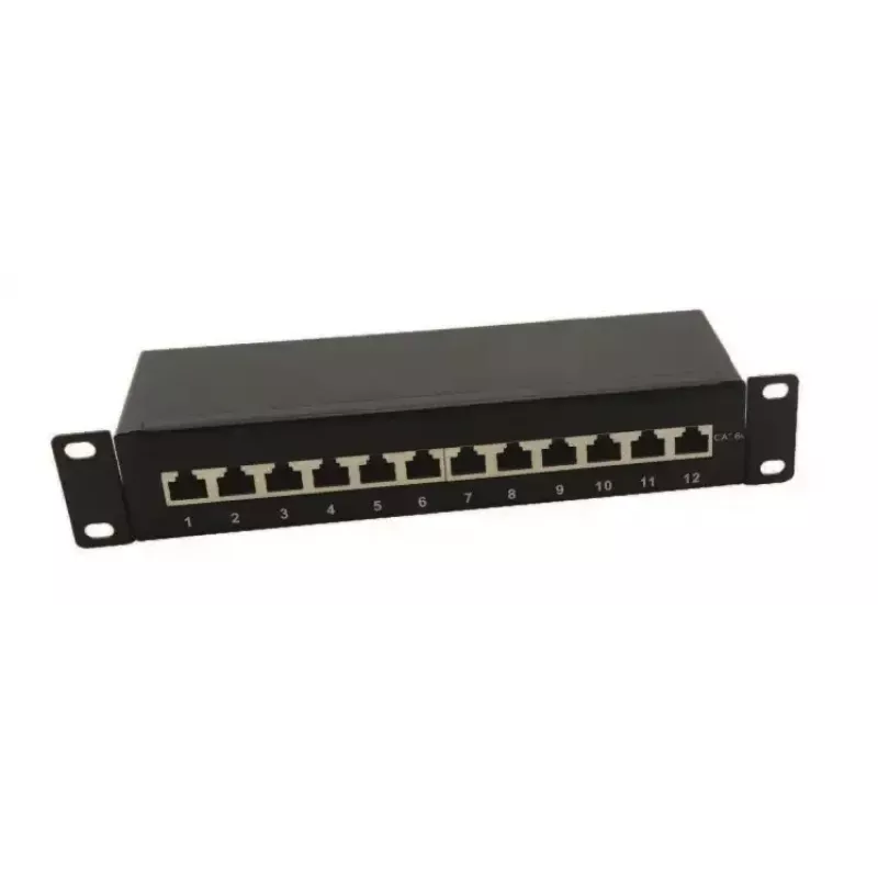 IT-BUDGET Patch Panel 10 pollici - schermato - Cat.6A - 500MHz - 12 porte RJ45 - PoE+ - 1U - nero (90ITB10PP6AS)
