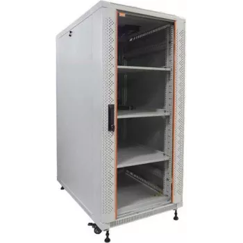 IT-BUDGET rack server 19 pollici SRK set completo - 27U, 600x1000 mm, porte in vetro/piene, 4 ventole attive, PDU, ripiani, grigio chiaro 90ITB19SRK27610GG