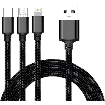 CYOO cavo USB 3-in-1 per ricarica e dati – Micro USB, USB-C, Lightning – nero