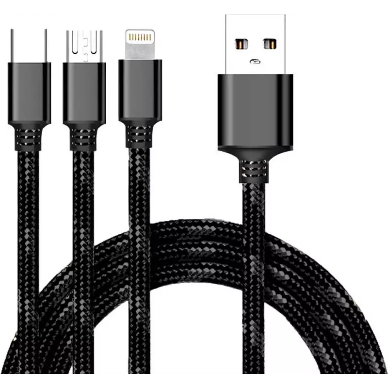 CYOO cavo USB 3-in-1 per ricarica e dati – Micro USB, USB-C, Lightning – nero