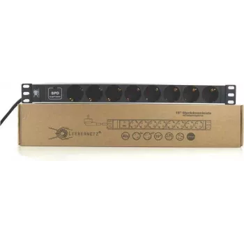 Liebernetz ciabatta rack 19 pollici con 8 prese Schuko, protezione da sovratensione, 1U, alluminio, nero 90LNSDL198SSP