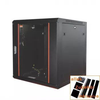 IT-BUDGET armadio di rete 19 pollici SWA - 12U - 570x600 mm - porta in vetro - pannelli laterali rimovibili - montaggio a parete/pavimento - set accessori - nero 90ITB19WS1266GS