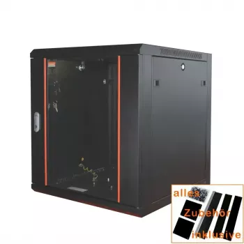 IT-BUDGET armadio di rete 19 pollici SWA - 12U - 570x600 mm - porta in vetro - pannelli laterali rimovibili - montaggio a parete/pavimento - set accessori - nero 90ITB19WS1266GS