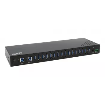 EXSYS EX-11236HMS Hub industriale USB 3.2 Gen 1 a 16 porte con protezione 15KV ESD, montaggio a parete e su guida DIN