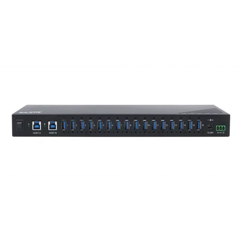 EXSYS EX-11236HMS Hub industriale USB 3.2 Gen 1 a 16 porte con protezione 15KV ESD, montaggio a parete e su guida DIN