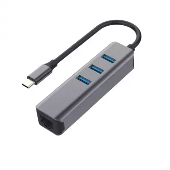 EXSYS EX-1133-N-3 hub USB 3.2 Gen 1 con 3x porte USB-A e Gigabit Ethernet (USB-C)