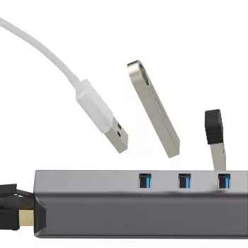 EXSYS EX-1133-N-3 hub USB 3.2 Gen 1 con 3x porte USB-A e Gigabit Ethernet (USB-C)