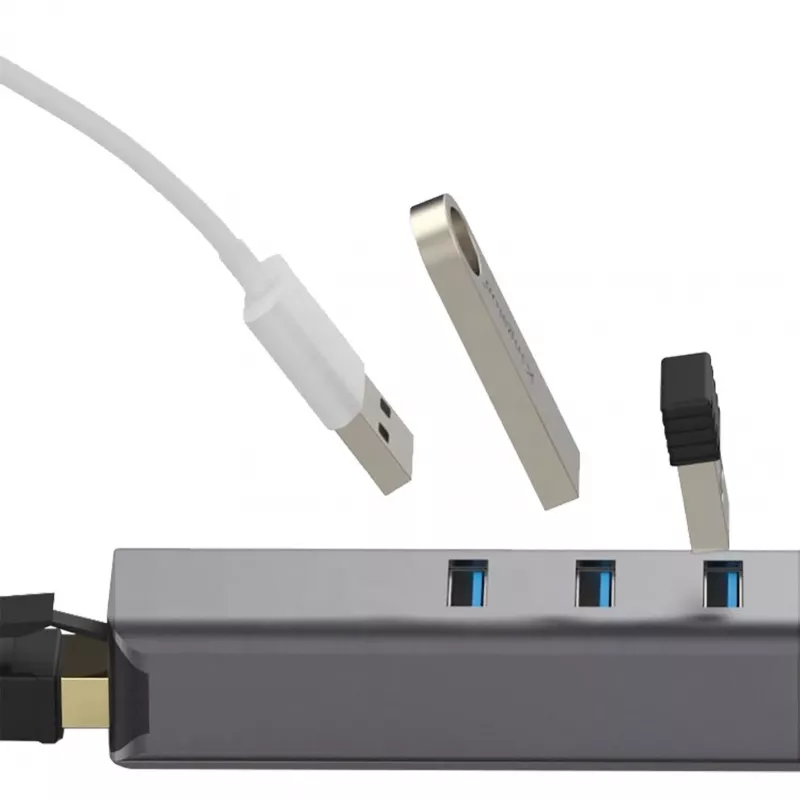 EXSYS EX-1133-N-3 hub USB 3.2 Gen 1 con 3x porte USB-A e Gigabit Ethernet (USB-C)