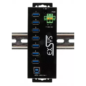 EXSYS hub industriale USB 3.2 Gen1 7 porte con kit per guida DIN e protezione ESD 15kV (EX-1187HMVS-2)