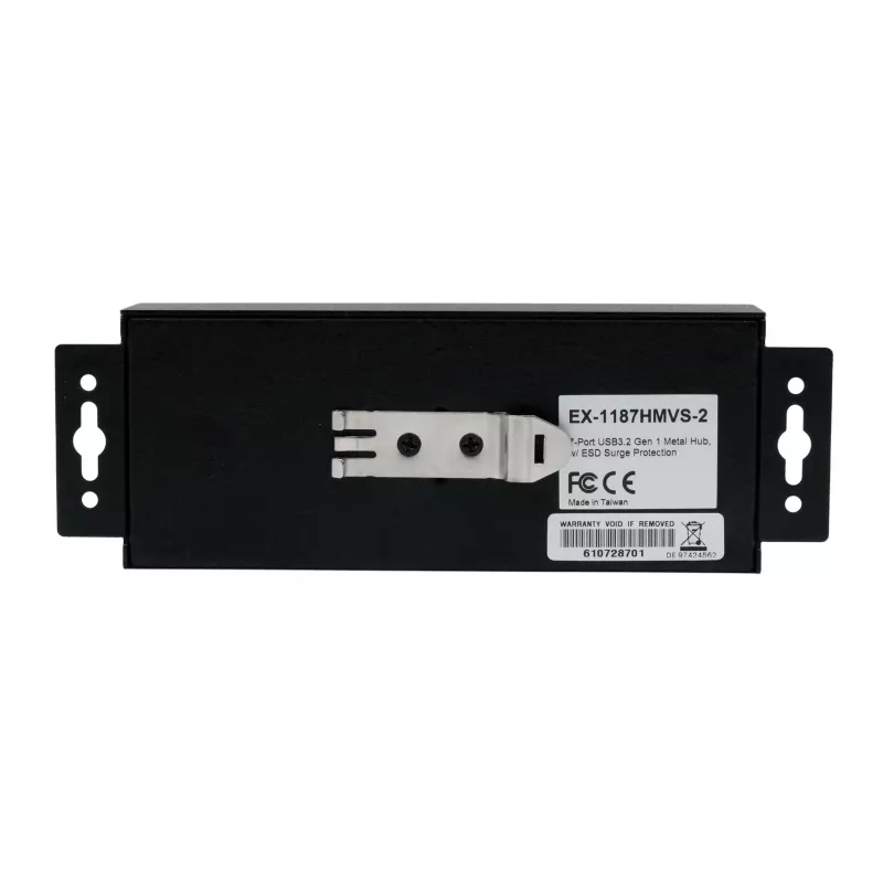 EXSYS hub industriale USB 3.2 Gen1 7 porte con kit per guida DIN e protezione ESD 15kV (EX-1187HMVS-2)