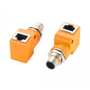 EXSYS EX-49502 adattatore Industrial Ethernet da connettore maschio M12 A-coded 8 poli a connettore femmina RJ45 90°