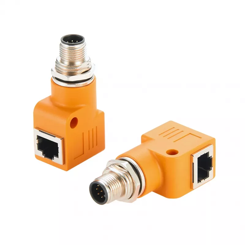 EXSYS EX-49502 adattatore Industrial Ethernet da connettore maschio M12 A-coded 8 poli a connettore femmina RJ45 90°