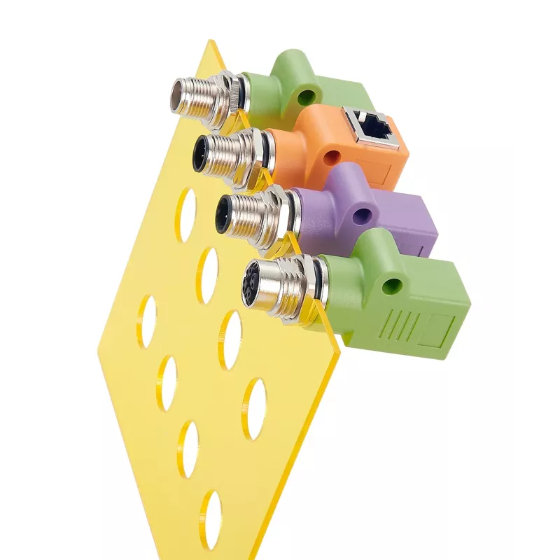 EXSYS EX-49502 adattatore Industrial Ethernet da connettore maschio M12 A-coded 8 poli a connettore femmina RJ45 90°
