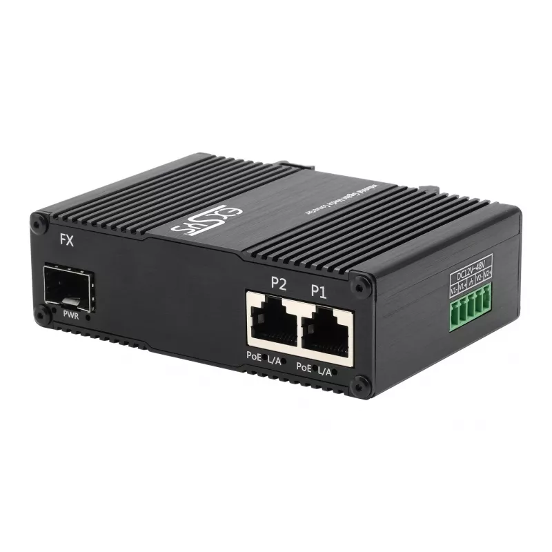 EXSYS EX-60344 Media Converter 2 porte PoE++ 90W, SFP, da -40°C a +80°C