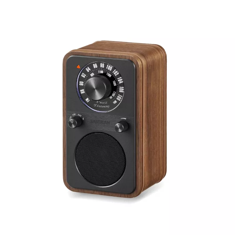 Sangean WR-9 Radio FM portatile, scocca in vero legno di noce, design vintage, Bluetooth, 8W
