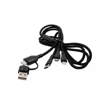 EXSYS EX-K1404 cavo multiplo 2-in-1 a 3-in-1 USB-C/A a USB-C/Micro B/Lightning in nylon intrecciato per ricarica e dati, 1,2m, nero