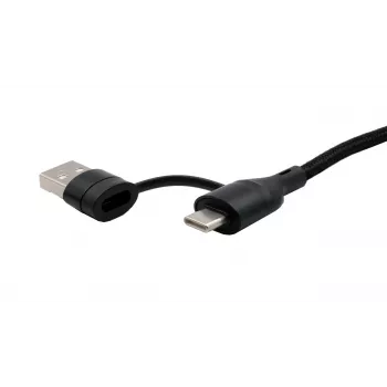 EXSYS EX-K1404 cavo multiplo 2-in-1 a 3-in-1 USB-C/A a USB-C/Micro B/Lightning in nylon intrecciato per ricarica e dati, 1,2m, nero
