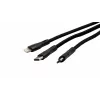 EXSYS EX-K1404 cavo multiplo 2-in-1 a 3-in-1 USB-C/A a USB-C/Micro B/Lightning in nylon intrecciato per ricarica e dati, 1,2m, nero