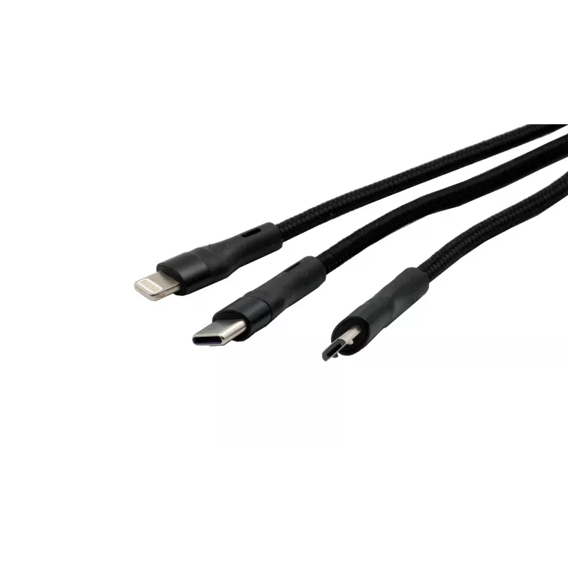EXSYS EX-K1404 cavo multiplo 2-in-1 a 3-in-1 USB-C/A a USB-C/Micro B/Lightning in nylon intrecciato per ricarica e dati, 1,2m, nero