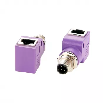 EXSYS EX-49522 adattatore Industrial Ethernet da connettore maschio M12 codifica D 4 pin a connettore femmina RJ45 90° angolare