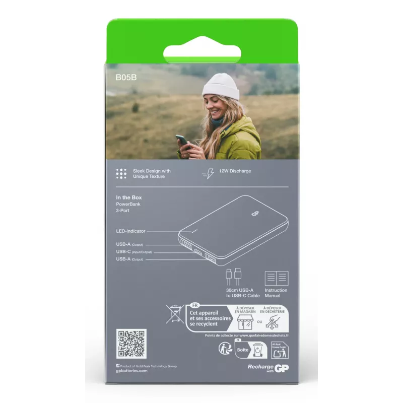 GP PowerBank B+ Series 5000 mAh verde muschio (GPPBB05BGYBSR523)