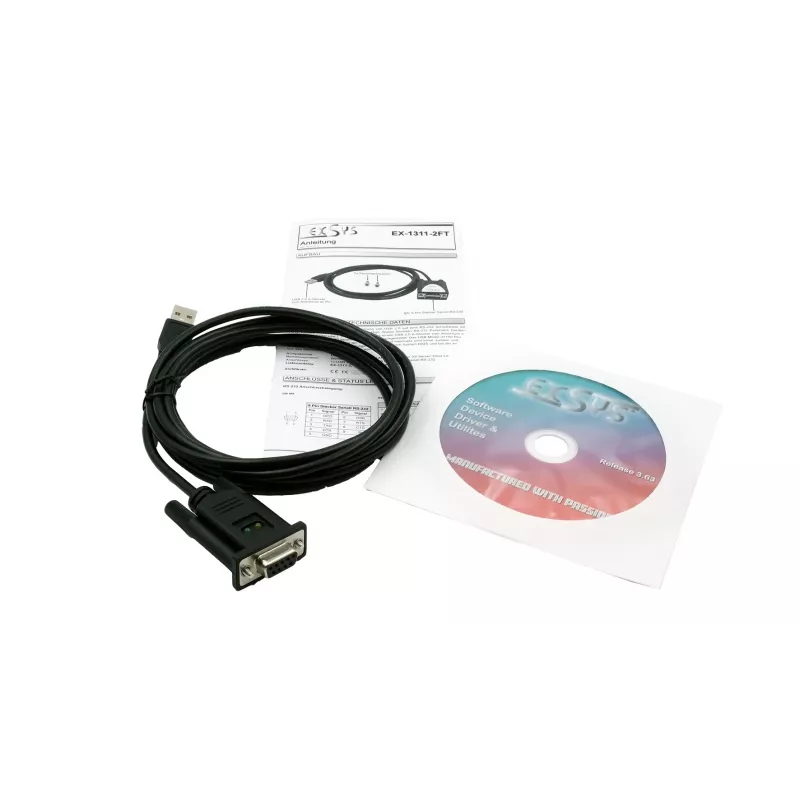 EXSYS EX-1311-2FT Adattatore USB 2.0 a seriale RS-232, connettore femmina DB9, chipset FTDI, temperatura industriale