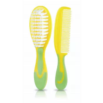 Kidsme Set spazzola e pettine per capelli bebè – setole morbide, senza BPA, ergonomico, bianco/grigio
