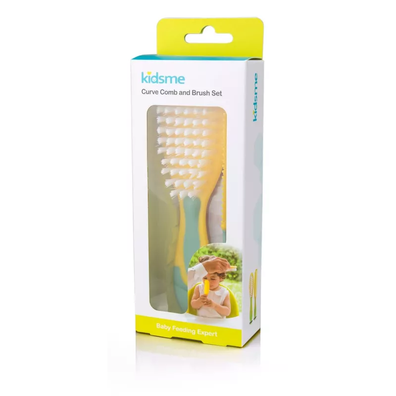 Set spazzola e pettine per neonati Kidsme – setole morbide, senza BPA, ergonomico, bianco/grigio