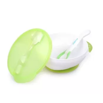 Kidsme scodella con ventosa con coperchio e cucchiaio termico, verde lime, 9m+