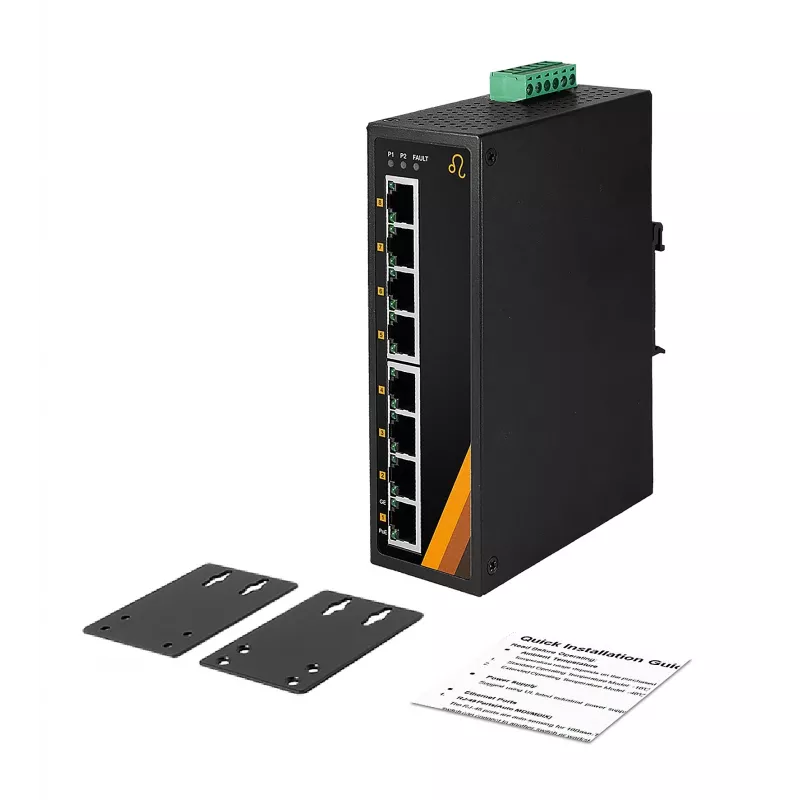 EXSYS EX-6226POE switch industriale 8 porte Gigabit PoE+, 12-36VDC, guida DIN