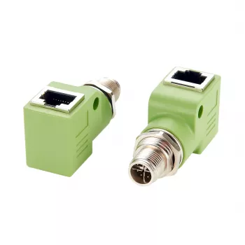 EXSYS Adattatore Ethernet industriale da connettore maschio M12 X-codificato 8 poli a connettore femmina RJ45 90°, 10Gbps, IP67, schermato EX-49542