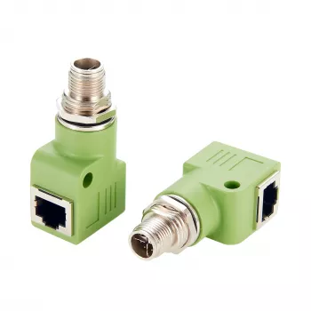 EXSYS Adattatore Ethernet industriale da connettore maschio M12 X-codificato 8 poli a connettore femmina RJ45 90°, 10Gbps, IP67, schermato EX-49542