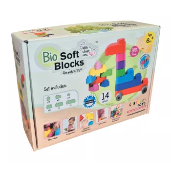 Gerardo's Toys GT3100 Set costruzioni morbide con ruote, 14 pezzi (10 mattoncini + 4 ruote)