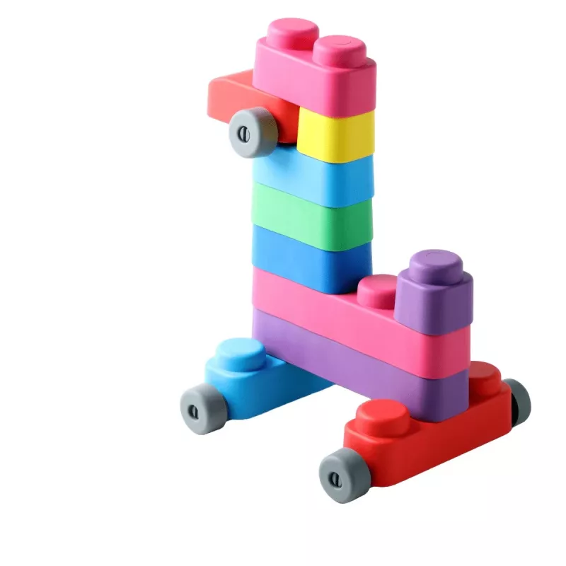 Gerardo's Toys GT3100 Set costruzioni morbide con ruote, 14 pezzi (10 mattoncini + 4 ruote)