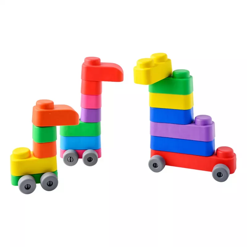 Gerardo's Toys GT3100 Set costruzioni morbide con ruote, 14 pezzi (10 mattoncini + 4 ruote)