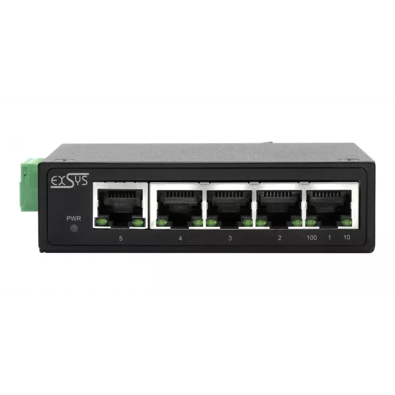 EXSYS switch Ethernet industriale a 5 porte, 10/100 Mbps, guida DIN, da -40° a +75°C EX-6200-T