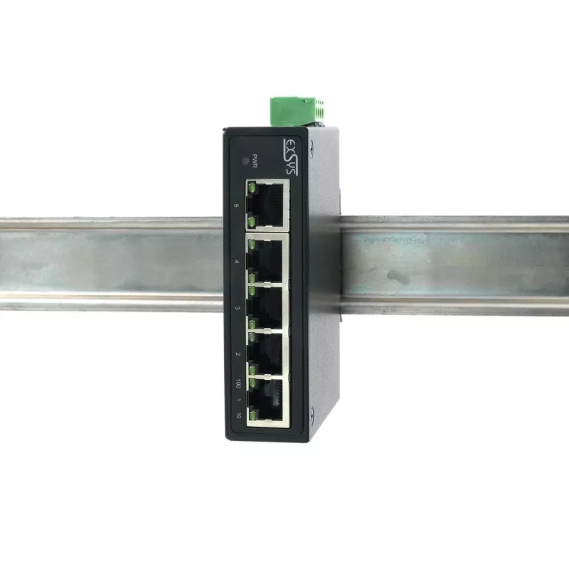 EXSYS switch Ethernet industriale a 5 porte, 10/100 Mbps, guida DIN, da -40° a +75°C EX-6200-T