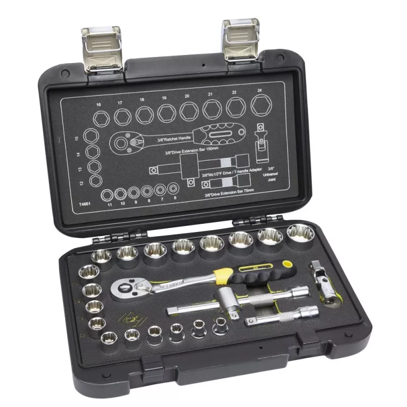 C.K Tools set di chiavi a bussola con cricchetto reversibile metriche, 23 pezzi, 3/8