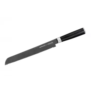 SAMURA Harakiri coltello per pane 230 mm Stonewash acciaio AUS-8 filo ondulato manico in ABS nero