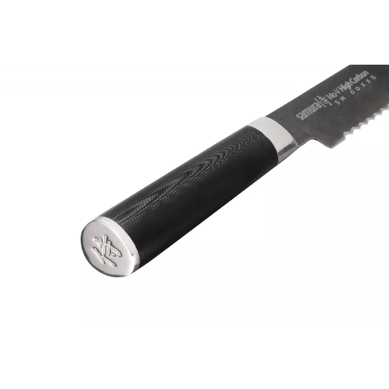 SAMURA Harakiri coltello per pane 230 mm Stonewash acciaio AUS-8 filo ondulato manico in ABS nero